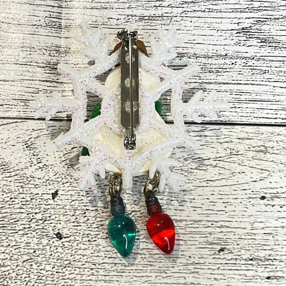 Vintage VTG Christmas Snowman Snowflake Dangling Lights Brooch Pin Estate Find - Picture 2 of 4